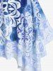 Plus Size Ethnic Printed Ombre O-ring Padded Three Piece Skirt Tankini Swimsuit -  