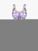Mermaid Print Lace Up Three Piece Tankini Swimsuit -  
