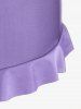 Mermaid Print Lace Up Three Piece Tankini Swimsuit -  