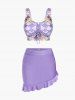 Maillot de bain tankini trois pièces à lacets imprimé sirène - Violet clair 4X | US 26-28