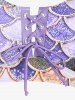 Maillot de bain tankini trois pièces à lacets imprimé sirène - Violet clair 4X | US 26-28