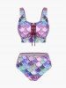 Maillot de bain tankini trois pièces à lacets imprimé sirène - Rouge foncé 4X | US 26-28