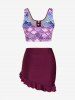 Maillot de bain tankini trois pièces à lacets imprimé sirène - Rouge foncé 4X | US 26-28