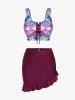 Maillot de bain tankini trois pièces à lacets imprimé sirène - Rouge foncé 4X | US 26-28