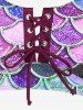 Maillot de bain tankini trois pièces à lacets imprimé sirène - Rouge foncé 4X | US 26-28