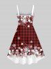 Plus Size Santa Claus Snowflake Plaid Stars Print Christmas A Line Tank Dress -  