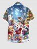 Plus Size Christmas Tree Snowflake Glitter Galaxy Cute Cat Print Button Pocket Shirt For Men -  