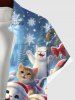 Plus Size Christmas Tree Snowflake Glitter Galaxy Cute Cat Print Button Pocket Shirt For Men -  
