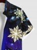 Plus Size Snowflake Ombre Galaxy Print Christmas Button Pocket Shirt For Men -  
