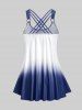 Plus Size & Curve Ombre Color Floral Print Crisscross Modest Tankini Swimsuit -  