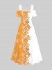 Plus Size Christmas Gingerbread Man Candy Donut Snowflake Colorblock Print Cold Shoulder Crisscross Maxi Dress -  