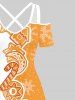 Plus Size Christmas Gingerbread Man Candy Donut Snowflake Colorblock Print Cold Shoulder Crisscross Maxi Dress -  