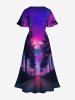 Plus Size Ombre Sky Coconut Tree Print Split Hawaii Midi Dress -  