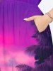 Plus Size Ombre Sky Coconut Tree Print Split Hawaii Midi Dress -  