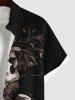 Plus Size Halloween Costume Skulls Leaf Flower Print Buttons Pocket Shirt For Men -  