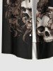 Plus Size Halloween Costume Skulls Leaf Flower Print Buttons Pocket Shirt For Men -  