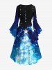 Plus Size Christmas Tree Ball Star Tassel Snowflake Glitter 3D Print Flare Sleeve High Low Dress -  