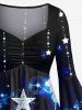 Robe Haute Basse 3D Boule Sapin de Noël et Flocon de Neige Imprimés à Paillettes de Grande Taille - Bleu Ciel 5X