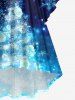 Robe Haute Basse 3D Boule Sapin de Noël et Flocon de Neige Imprimés à Paillettes de Grande Taille - Bleu Ciel 5X
