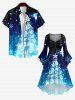 Robe Haute Basse 3D Boule Sapin de Noël et Flocon de Neige Imprimés à Paillettes de Grande Taille - Bleu Ciel 5X