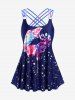 Plus Size Lip Printed Padded Boyleg Strappy Tankini Swimsuit -  
