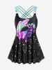Plus Size Lip Printed Padded Boyleg Strappy Tankini Swimsuit -  