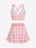 Plus Size Valentines Heart Bowknot Crisscross Padded Three Piece Tankini Swimsuit -  