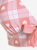 Plus Size Valentines Heart Bowknot Crisscross Padded Three Piece Tankini Swimsuit -  