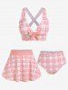Plus Size Valentines Heart Bowknot Crisscross Padded Three Piece Tankini Swimsuit -  