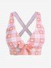Plus Size Valentines Heart Bowknot Crisscross Padded Three Piece Tankini Swimsuit -  