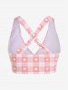 Plus Size Valentines Heart Bowknot Crisscross Padded Three Piece Tankini Swimsuit -  