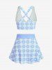 Plus Size Valentines Heart Bowknot Crisscross Padded Three Piece Tankini Swimsuit -  