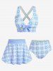 Plus Size Valentines Heart Bowknot Crisscross Padded Three Piece Tankini Swimsuit -  