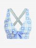 Plus Size Valentines Heart Bowknot Crisscross Padded Three Piece Tankini Swimsuit -  