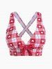 Plus Size Valentines Heart Bowknot Crisscross Padded Three Piece Tankini Swimsuit -  