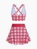 Plus Size Valentines Heart Bowknot Crisscross Padded Three Piece Tankini Swimsuit -  