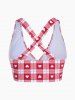 Plus Size Valentines Heart Bowknot Crisscross Padded Three Piece Tankini Swimsuit -  