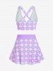 Maillot de bain tankini trois pièces rembourré avec nœud papillon en forme de cœur et bretelles croisées, grandes tailles, pour la Saint-Valentin - Violet clair 2X | US 18-20