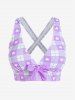Maillot de bain tankini trois pièces rembourré avec nœud papillon en forme de cœur et bretelles croisées, grandes tailles, pour la Saint-Valentin - Violet clair 2X | US 18-20
