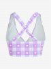 Maillot de bain tankini trois pièces rembourré avec nœud papillon en forme de cœur et bretelles croisées, grandes tailles, pour la Saint-Valentin - Violet clair 2X | US 18-20