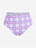 Maillot de bain tankini trois pièces rembourré avec nœud papillon en forme de cœur et bretelles croisées, grandes tailles, pour la Saint-Valentin - Violet clair 2X | US 18-20