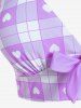 Maillot de bain tankini trois pièces rembourré avec nœud papillon en forme de cœur et bretelles croisées, grandes tailles, pour la Saint-Valentin - Violet clair 2X | US 18-20