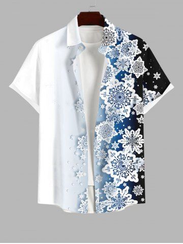 Plus Size Snowflake Print Christmas Ombre Button Pocket Shirt For Men - WHITE - 4XL