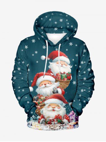 Sweat à Capuche Père Noël Cadeau et Flocon de Neige Imprimés de Grande Taille avec Poche à Manches Longues - GREEN - M