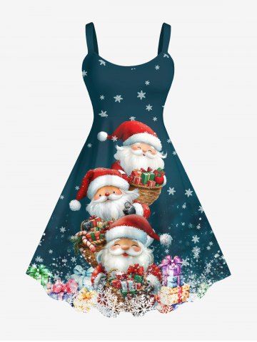 Plus Size Christmas Gift Santa Claus Snowflake Print A Line Tank Dress - GREEN - 3X