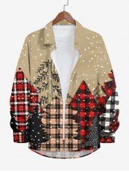 Plus Size Christmas Plaid Tree Snowflake Print Button Long Sleeves Shirt For Men -  