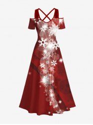 Plus Size Snowflake Glitter Stars Light Beam Curve Print Christmas Ombre Crisscross A Line Maxi Dress -  