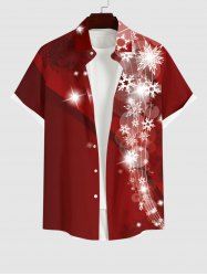 Chemise à Boutons avec Poche Kangourou et à Imprimé Etoiles Lumineuses et Flocons de Neige pour Hommes Grande-Taille - Rouge L