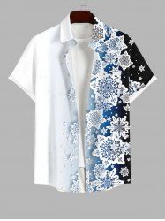 Plus Size Snowflake Print Christmas Ombre Button Pocket Shirt For Men -  