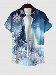 Chemise Ombre à Boutons avec Poche Imprimé Sapins de Noël et Flocons de Neige Grande Taille pour Hommes - Bleu 3XL
